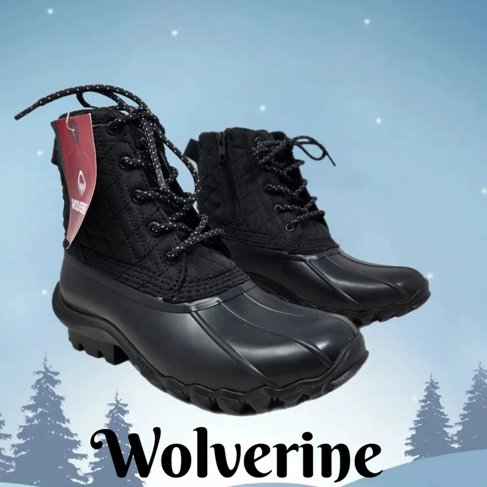 Wolverine Womens Winter Boots Sz 9.5M Waterproof Lace-Zip Up Quilted Nylon Black